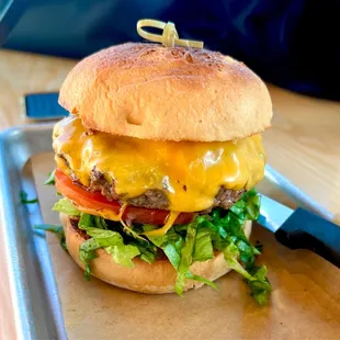 Burger with extra cheese and gluten free bun