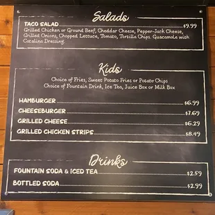a menu on a blackboard