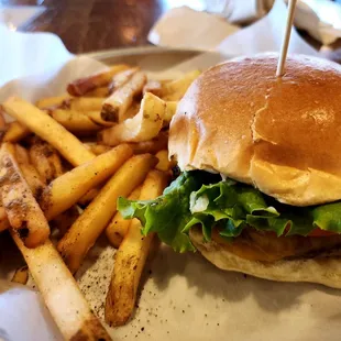 Classic with cheddar and fries.