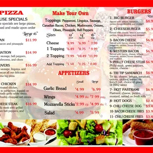 a menu for a pizza restaurant