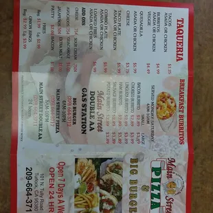 Back of the menu