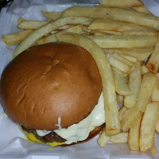 Big cheeseburger, minus vegetables, and fries