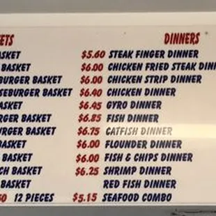 Menu as of January, 2018