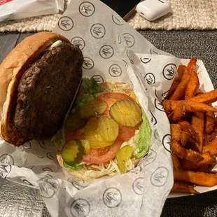 Half Pound Burger and Sweet Potato Fries. Looks good!