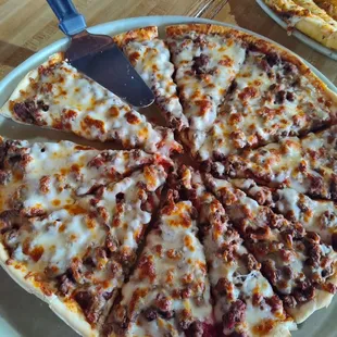 Double beef pizza.