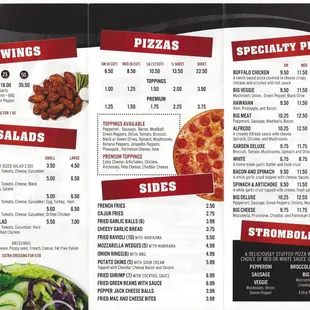 a pizza and salad menu
