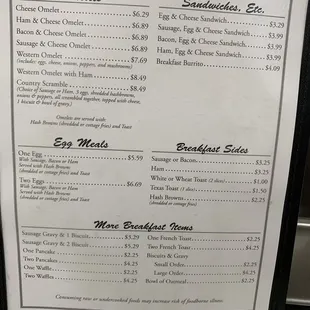 a menu for a restaurant