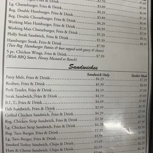 the menu for the restaurant