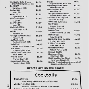Beer and Cocktail Menu