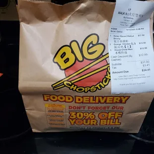 a bag of food and a receipt
