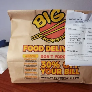 a bag of food on a table