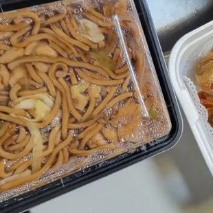 Chicken chow mein and Chicken potstickers