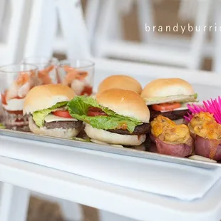 Beef Sliders, Shrimp Shooter, Twice Baked Potato Taster