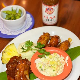 Guava Baby Back Ribs, Chicken Wings, and Edamame.