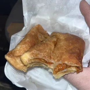 Pizza pocket seems homemade and is really good