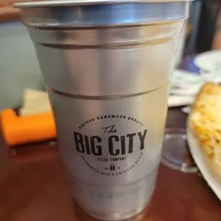 They have some cool aluminum cups for their fountain drinks, I did see beer in the cooler though