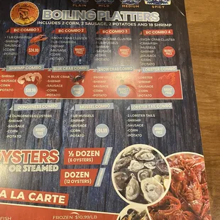 menu, oysters and mussels