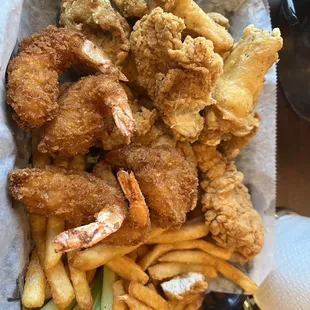 Chicken tenders, shrimp, and lemon pepper chicken