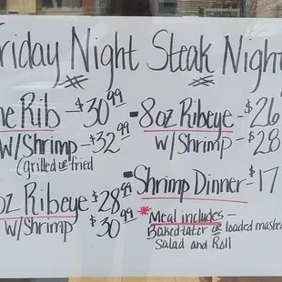 The poster for steak night!!!