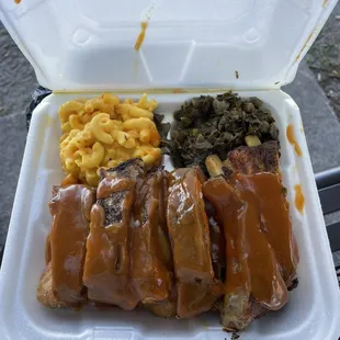 Ribs, Mac &amp; cheese, Collard Greens