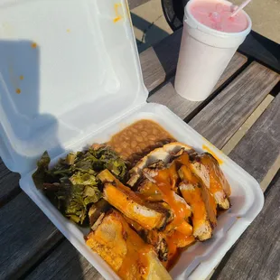 Ribs, collard greens, beans