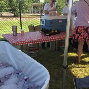 Dallas Blonde booth. Beers and ice cold water.