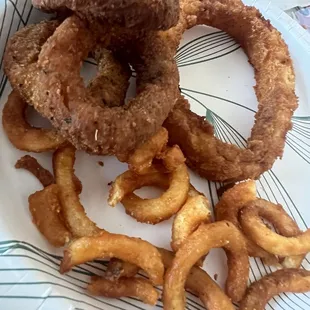 Calamari, twisted Fries &amp; Onion Rings