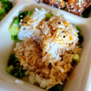 Rice with bbq sauce added
