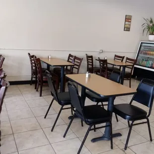 tables and chairs in a restaurant
