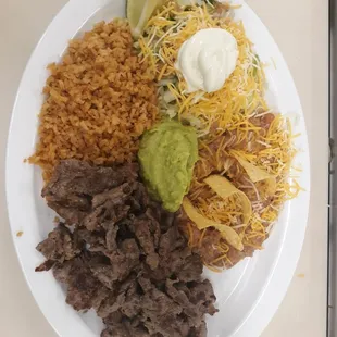 This is our carne asada plate with tortillas and the salad