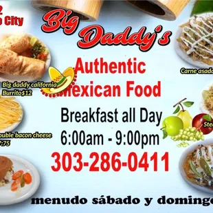 Our flier with a part of our menu and prices