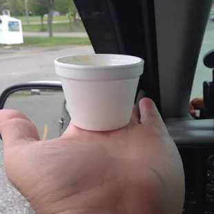 This is the small Mac &amp; cheese container.. And I have relatively  small hands.