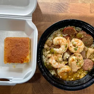 Big Daddy's Shrimp, Chicken &amp; Sausage Gumbo with corn bread