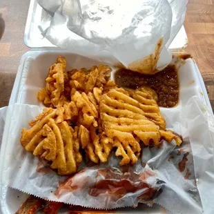 BBQ Rib Tip Dinner with waffle fries