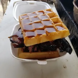 Brisket Waffle  Sandwich