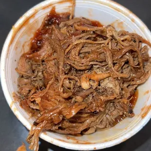 Shredded 1/2 lbs brisket with 1/2 tsp bbq sauce lol!
