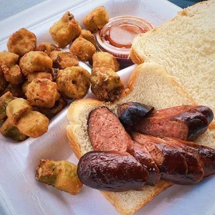 Hot link with okra sandwich