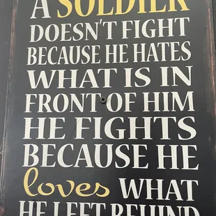 a soldier doesn't fight because he hates