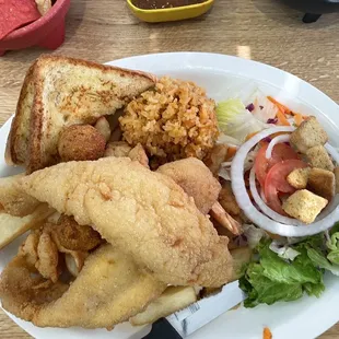 This was the combo fish and shrimp plate and it was very good! 2 large fish filets and 3 fresh shrimp not the pre breaded kind.