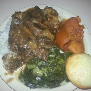 Oxtails with Collard Greens and Candied Yams