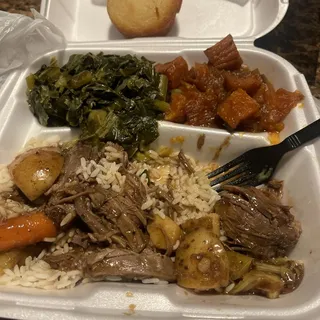 Pot Roast w/Carrots, Onion, Potatoes w/Rice Dinner