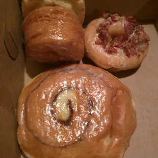 Cinnamon roll, maple bacon, crodaddy (cronut), old fashioned