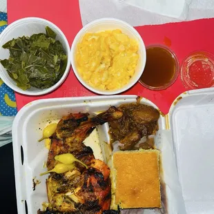 Chicken Dinner with two extra sides (size large).