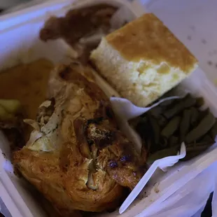 1. Chicken Dinner ( two sides and cornbread)