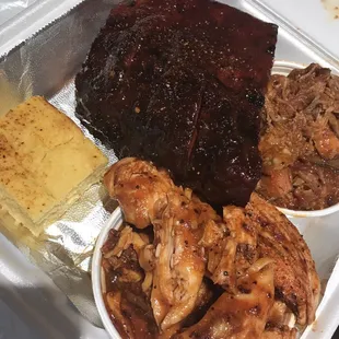 3 Meat BBQ Combo Plate - ribs, pulled chicken, pulled pork