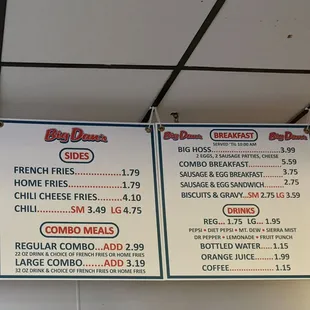 menu and prices