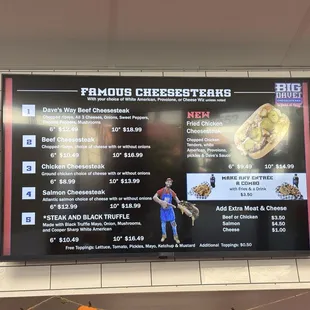 Main cheesesteak menu