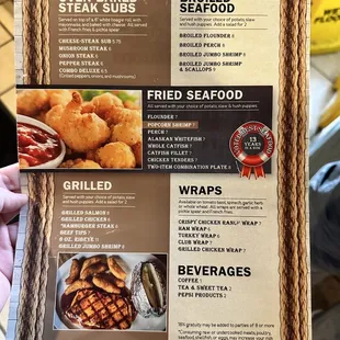 Back of the menu