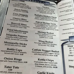 Appetizer menu