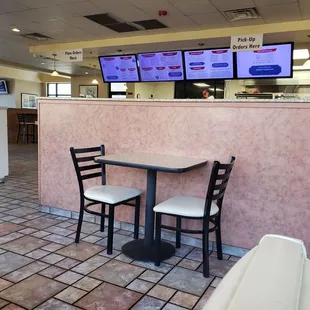 a table and two chairs